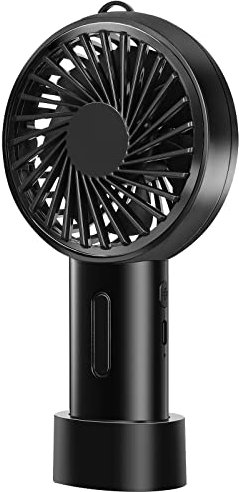 Acte Mini Handheld Fan，With 3 speeds adjustable angle, Portable Hand USB Rechargeable Battery Fan with Removable Base, Lightweight Personal for Girl Women Men Home Camping Travel (Black)