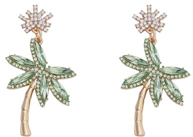 Palm Tree Stud Earrings for Women Tropical Zinc Alloy Palm Leaf Earrings with Sparkling Rhinestones,Summer Beach Jewelry,Lightweight Gold Trendy Handmade Boho Chic Earrings