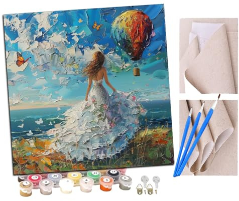 SENDJJ Paint by NumbersHot Air Balloon Long Dress Girls(4) Kits for Adults Kids Beginners 40 x 40 cm Adults with Paintbrushes DIY Painting for Home Decoration Without Frame