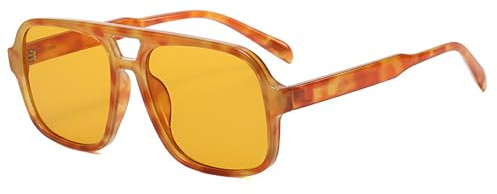 RUNHUIS Vintage 70er Sonnenbrille Damen Herren Retro Große quadratische Rahmen Rechteckige Brille
