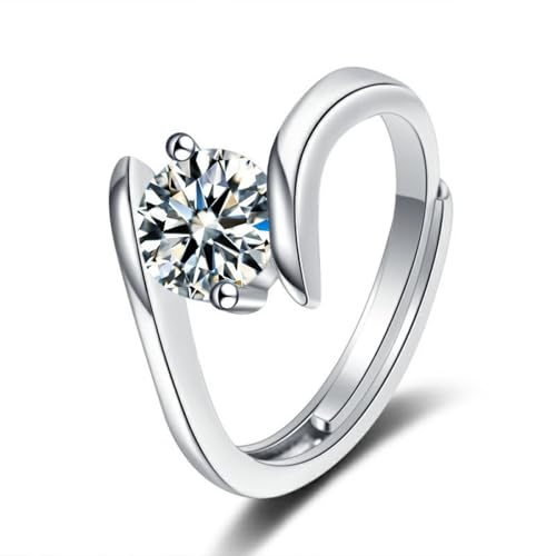 Tolldek Echt Gold Diamantring Weißgold 375 9 Karat, Moissanit 2 Klaue Partnerringe, 9K Gold Pärchen Ringe, 48 (15.3)