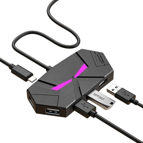 CHIZISX USB 2.0 Splitter 7 Port USB Adapter With Fast And Stable Data Transfer Shielded Cable Type C Port Charging USB Hub With LED Lighting