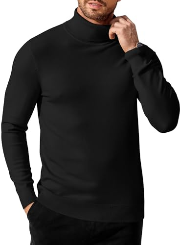 COOFANDY Jersey Cuello Alto Hombre Punto Invierno Pullover Casual Corte Regular Negro S