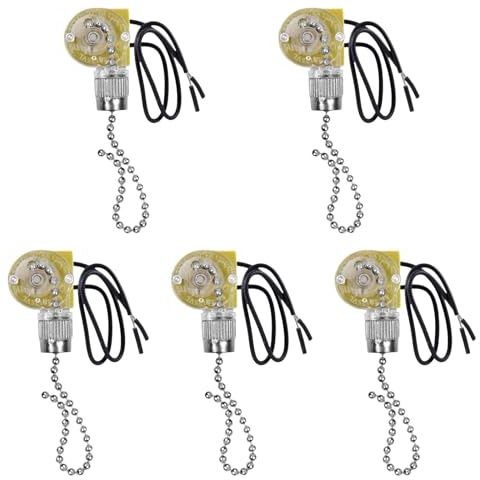 Gralara Lot de 5 chaînes de traction pour ventilateur de plafond, interrupteur, 2 fils, Ear Ze-109, Agent