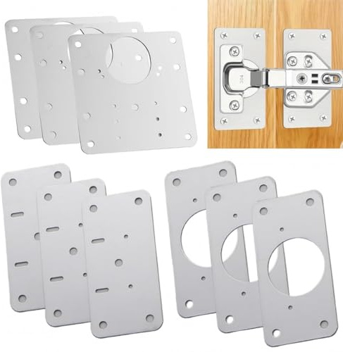 9PCS Hinge Repair Plate,Kitchen Cupboard Hinges,Hinge Repair Kit,Kitchen Hinges Re-Pair P-Late,Flat Fixing Joining Mending Plates Brackets with Holes,for Wood Furniture,Cabinet Drawer,(Silver)