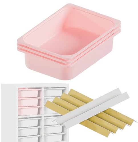 Clutter Cover Kallax Halterung für Trofast Boxen, Schienensystem für Spielzeug-Kiste, auch passend für Expedit Würfelregal (Mit 3x Box (rosa))