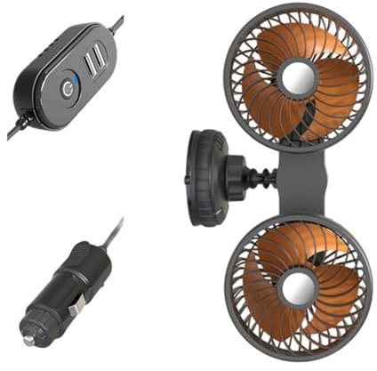 2 Head Car Fan With Strong Suction Cup Vehicle Quiet Operations Adjustable Airflows For Trucks Road Travel Suction Cup Fan