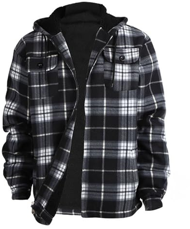 EQWIGKEIT Chaqueta de leñador para hombre, camisa térmica de forro polar, forro polar, chaqueta de invierno a cuadros, cálida chaqueta de leñador con capucha, chaqueta de leñador, A2 negro., 5XL