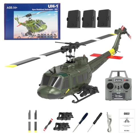 Kopeetechy C032 UH-1 Huey Ferngesteuerter Hubschrauber, 1/48 Scale Flybarless RC Helikopter mit Optical Flow Positioning mit Höhenhaltung & Optical Flow Geschenk für Militärische Enthusiasten