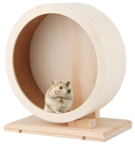 Roue à hamster Silencieuse en bois avec surface de roulement fermée en liège pour une prise en main sûre, diamètre 15 cm