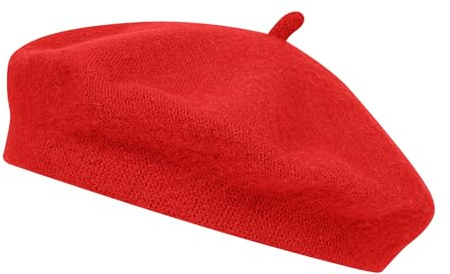 Alaoo Femmes Classique Francais Laine Chapeau de Béret, Béret en Laine pour Adulte, Chapeau Béret Français, Couleur Classique, Style Vintage pour l'extérieur, Casquette d' Artiste,Rouge