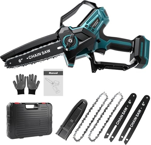 Telituny Sierra Eléctrica Podar Árboles 6 Pulgadas, Mini Motosierra Batería 18 V de Mano, Sierra Eléctrica Inalámbrica con Lubricación Automática Cadena, Motosierra Sin Escobillas, para Ramas Madera