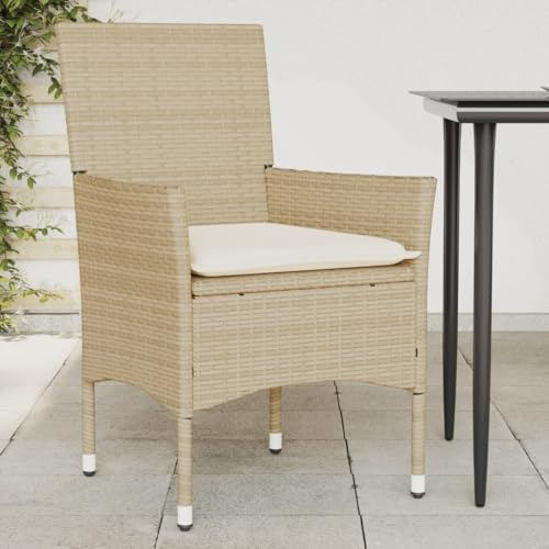 IBUQDDV Gartenstühle mit Kissen 2 STK. Beige Poly Rattan PE Geflecht, Wetterbeständige Lounge Sessel mit Abnehmbaren Bezügen und Stabilem Stahlrahmen für Terrasse Balkon