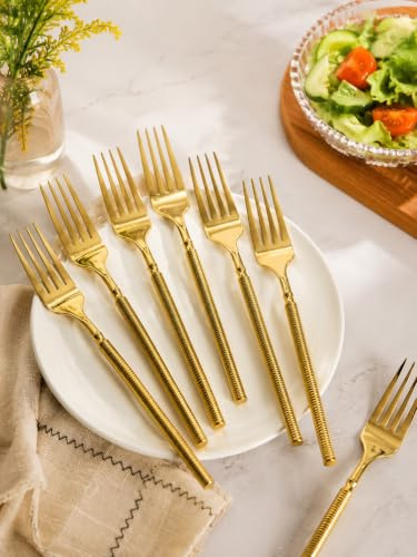 Gold Coated Plastic Dinner Forks 20 piece – Reusable and Disposable Table Cutlery Set – Mirror Polished, & Dishwasher Safe |Food-Grade Forks for Parties, Catering & Everyday Use
