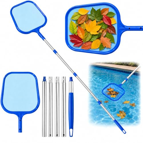 Huanmin Pool Kescher 160cm, Teichkescher mit Teleskopstange, Poolkescher aus Edelstahl, Kescher Pool Feinmaschig für Schwimmbad, Teich, Algen, Planschbecken, Spa, Teiche, Whirlpool, Wasserpark
