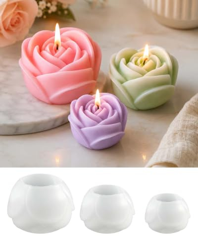 3 Stück Rosen Silikonformen Gießformen für Kerzen, Seife und Gips | Drei Größen für Bastelideen; detailreiche Blütenform, leicht zu entformen, ideal für Tischdeko und Geschenke