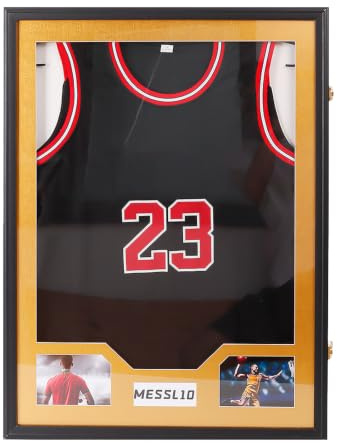 Trikotrahmen 60x80 cm Premium 3D Objektrahmen aus Aluminium Acrylglas Deep | Frame Bilderrahmen für Fußballtrikots & Sport-Memorabilia - Inkl. Kleiderbügel & Wandhalterung - Schwarz mit Goldkante