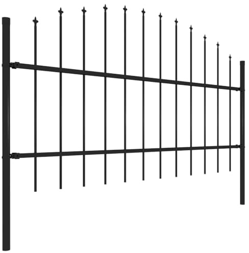 Gartenzaun Woerden mit Speerspitze aus Stahl 170 x 100 cm Schwarz, Gartenzaun mit Speerspitze 1.7 Meter und Pfosten für eine stabile Grundstücksabgrenzung