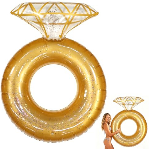 Fukaisu Diamant Poolmadrass, Uppblåsbar Poolmadrass med Glitter Diamantring Roliga Dekorationstillbehör för Förlovningsfesten Lämplig Som Festgåva Fotorekvisita