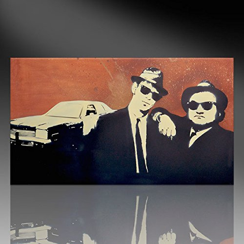 Kunstdruck auf Leinwand - Blues Brothers (div. Größen) vom Original von M.N Meier, Kölner Künstler, Like Banksy Graffiti, Street Art (90x160cm)