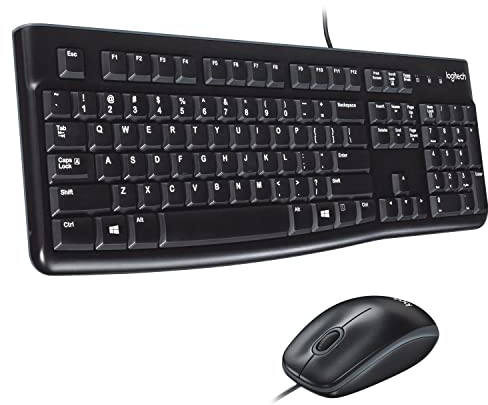 Logitech MK120 Combo Teclado y Ratón con Cable para Windows, Ratón Óptico con Cable, Conexión USB Plug and Play, Cómodo, Tamaño Normal, PC/Portátil, Disposición Árabe, Color Negro