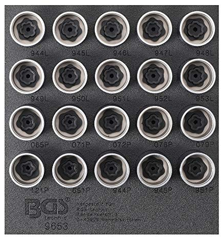 BGS 9653 | Werkstattwageneinlage 1/6: Felgenschloss-Werkzeug-Satz für Volvo | 20-tlg.