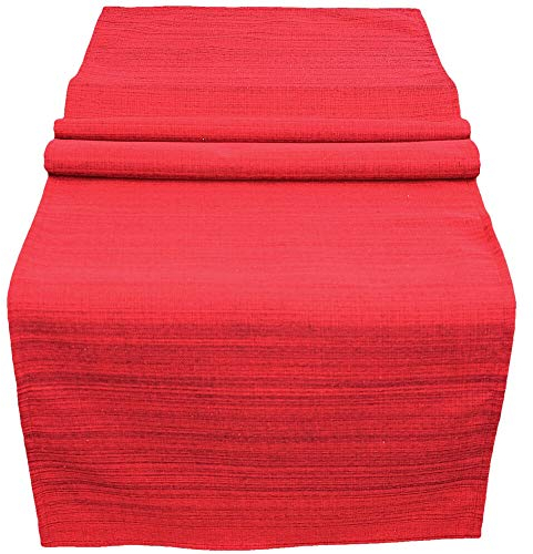 Outdoor Tischläufer recht-eckig 140x40 cm in rot meliert - Modernes Tisch-Tuch als wetterfeste Garten-Tischdecke - Abwaschbare Außenbereich Abdeckung als große Garten-Tische Camping Tisch-Deko