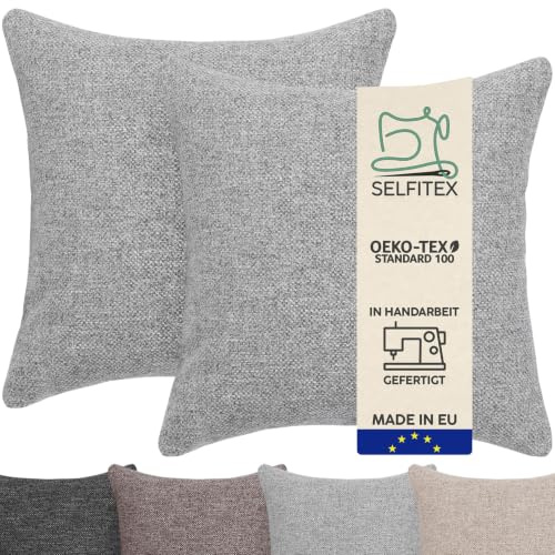 Selfitex 2er Set 40x40 cm, Sofakissen mit Füllung und Bezug, Dekokissen, Kopfkissen mit weicher Kissenfüllung, stilvolle Kissen Deko, robuster Polsterstoff, hochwertiges Couch Kissen (Grau)