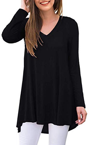 AWULIFFAN Women's Fall Long Sleeve V-Neck T-Shirt Sleepwear Tunic Tops Blouse Shirts (Black,XX-Large)