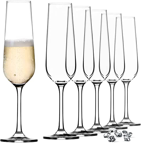 KADAX Flute da Champagne in Vetro, Bicchieri da Prosecco per Feste e Cerimonie, Calici da Spumante con Stelo Lungo e Sottile (Set di 6, 200 ml)
