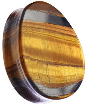 beyoutifulthings Ohr-Plug Tränen-Tropfen Tigerauge-Stein Ohr-Piercing Ohr-Schmuck Ohr-Tunnel Double Flared Sattel-Verschluss 22mm