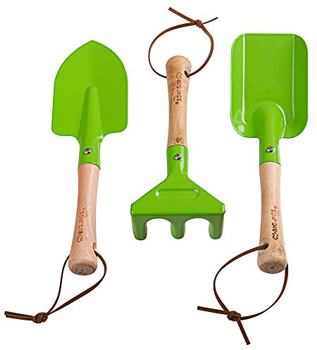 Bigjigs Toys Kids Gardening Tools Set - 3 Piece Metal Garden Tools Toy Set with Hand Fork, Trowel and Rake, Quality Gardening Set with Wooden Handles