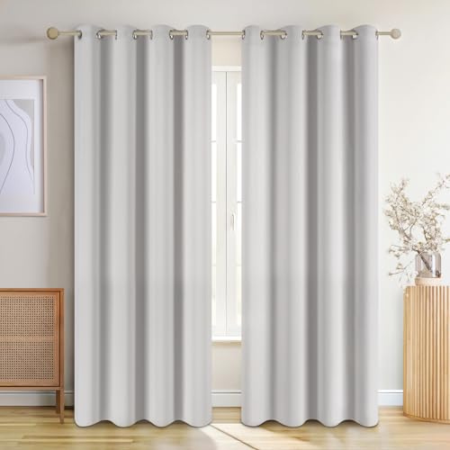 Blumtal Verdunklungsvorhänge 2er Set - Thermovorhang Hitzeschutz - Vorhang Blickdicht mit Ösen - Gardinenschals mit Schlaufen - Vorhänge mit Ösen - Gardinen 175x140 cm-Curtain - Moonlight Grey - Grau