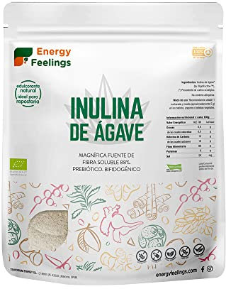 Energy Feelings Inulina en Polvo Bio deAgave, Inulina Pura Vegetal Prebiótico, Fibra Dietética, Sin Azúcar, Sin Gluten, Vegana, color Blanco, 1000 ml