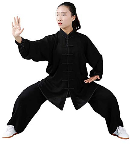 FLY FLU Tai Chi Kung-Fu Taiji Tang Anzug Tai Chi Kleidung Morgengymnastik Kleidung Kung Fu Kleidung Kampfkunst Kleidung Baumwolle Leinen - （Kleidung Und Hose）,Black-S