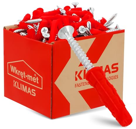 KLIMAS® Rahmendübel Ø 6 x 30 mm mit Senkkopfschraube Ø 4 x 50 mm 100 Stück | Universal-Rahmendübel zur Befestigung in Beton Ziegeln Gipsbauplatten uvm. mit Schrauben PZ-2 | Dübel Set