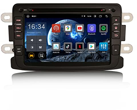 Erisin 8 cœurs 4Go+64Go Android 14 Autoradio Bluetooth GPS pour Renault Captur Dacia Duster Sandero Logan Lodgy Dokker Support CarPlay Android Auto DSP WiFi Dab+ USB FM Radio RDS Écran Tactile
