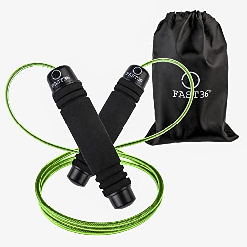 FAST36 Hopprep, Professionellt, Justerbart, Memory-skumhandtag, Kullager, Snabbhopprep för Sport Fitness Crossfit Boxning Viktminskning, Barn Män Kvinnor (Grön)