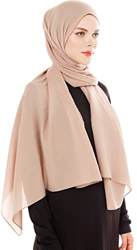 Kopftuch Damen Hijab - Helles Taupe Chiffon Hijab Kopftuch Für Damen - Moderne Muslimisch Chiffon Hidzab Tuch Schal Kopftucher - Seidenweiche Tush Schal Für Frauen - Helles Taupe