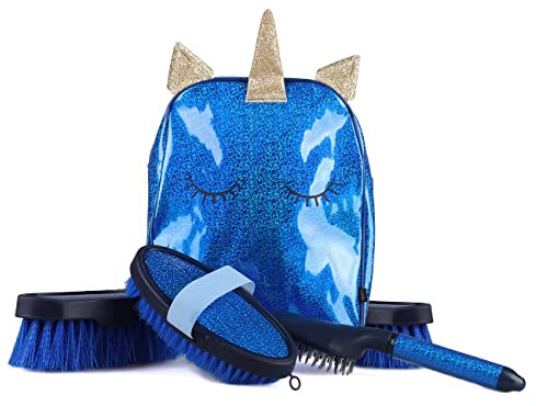 QHP Putzrucksack Rosa Einhorn glitzernd gefüllt (navy)
