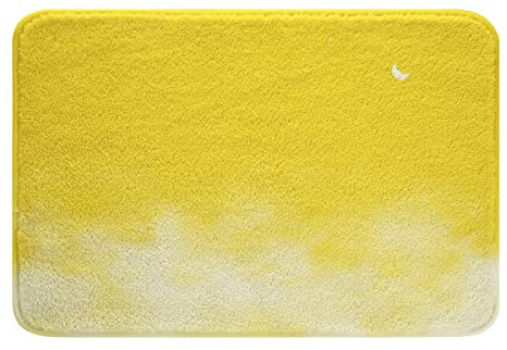 Glänzender Sternendruck Mikrofaser Badezimmerteppich Mond Stern Himmel rutschfest Badematte 50x80cm Farbverlauf gelb weiß Zottelig saugfähige Badteppiche Romantischer Stil Badezimmer Badvorleger