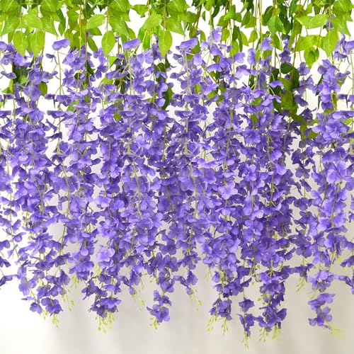 AIYONG 12 Stück Künstliche Glyzinien Blumen,Violett Glyzinien Girlande, Kunstpflanzen Umweltfreundliche Hängende Blumenrebe, Dekoration für Hochzeiten, Gärten, Party, Heimrestaurants