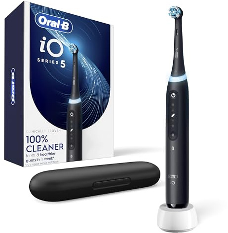 Oral-B Rechargeable Electric Toothbrush, iO5 Customizable Clean, 5 Cleaning Modes, Visual Pressure Sensor to Protect Gums, Travel Case, Black