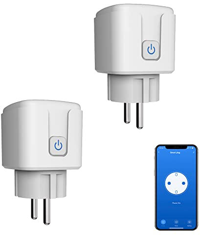 Presa intelligente WiFi: 16 A Wifi Smart Plug con timer e funzione conto alla rovescia, telecomando app, monitor di alimentazione Smart Socket Switch funziona con Alexa (Wifi, confezione da 2)