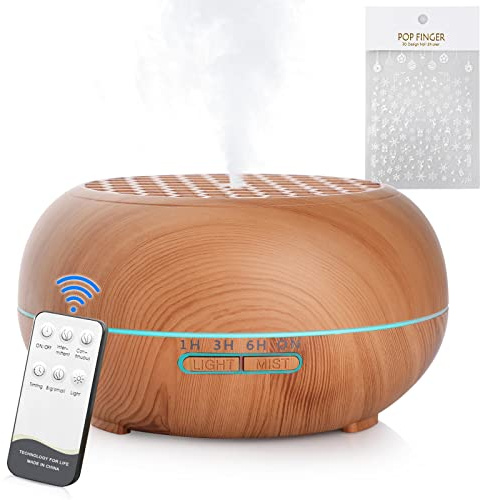 Simpeak 550ml Essential Oil Diffuser, Aroma Diffuser with Remote Control, 3 Timer & 7 Color LED Light, Waterless Auto Shut-Off, BPA Free, Light Brown