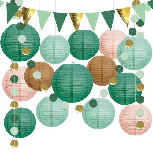 YBwanli 16 Stück Papier lampions grün, Wiederverwendbar papierlaterne für Home Decoration Party Deko Hochzeit gartenparty Geburtstagsdeko Kommunion