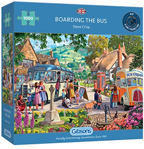 Gibsons Boarding the Bus 1000 Piece Jigsaw Puzzle | Nostalgia Jigsaw Puzzle | Sustainable Puzzle for Adults | Premium 100% Recycled Board | Great Gift for Adults