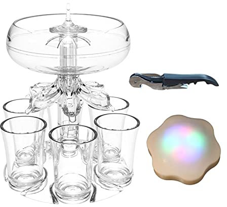 OKUYAN Dispenser per shot con bicchieri, dispenser per bevande per feste con 6 bicchierini da liquore, 6 dispenser per bicchierini e supporto, erogatore per cocktail da bar e whisky, forniture per