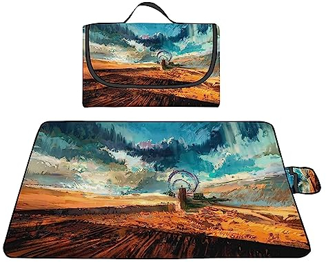 TengYuer Picknickdecke 180x200cm Stranddecke Wasserdicht Sandfrei Isoliert Faltbar Strandmatte mit Tragegriff Outdoor Campingdecke XXL für Camping Parks Strände Picknick GrüN Abstrakt