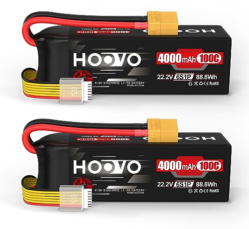 6S Lipo Akku 22,2V 4000mAh 100C RC Batterie SoftCase mit XT90 Stecker Aufladbarer Akkus HOOVO für RC Quadrocopter Flugzeug Helikopter Auto Boot Hobby Hubschraubern der Größe 600(2 Stück)